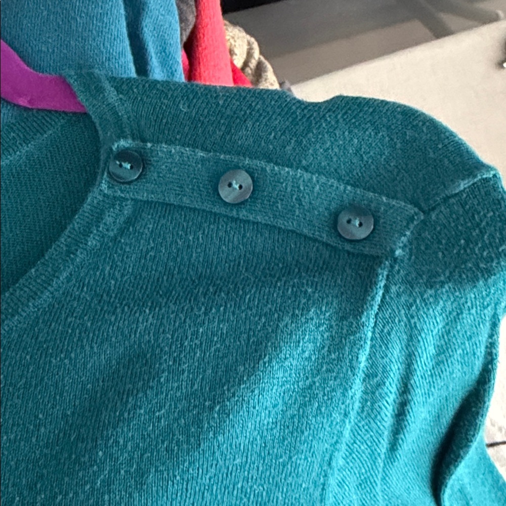 Ann Taylor Teal Button-Shoulder Long Sleeve sweater - Picture 3 of 3